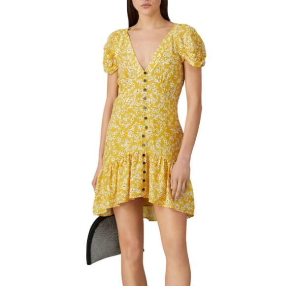 Wish the Brand Golden Bloom Dress Button Front Side Zip Yellow Lined Size Medium - Picture 1 of 14